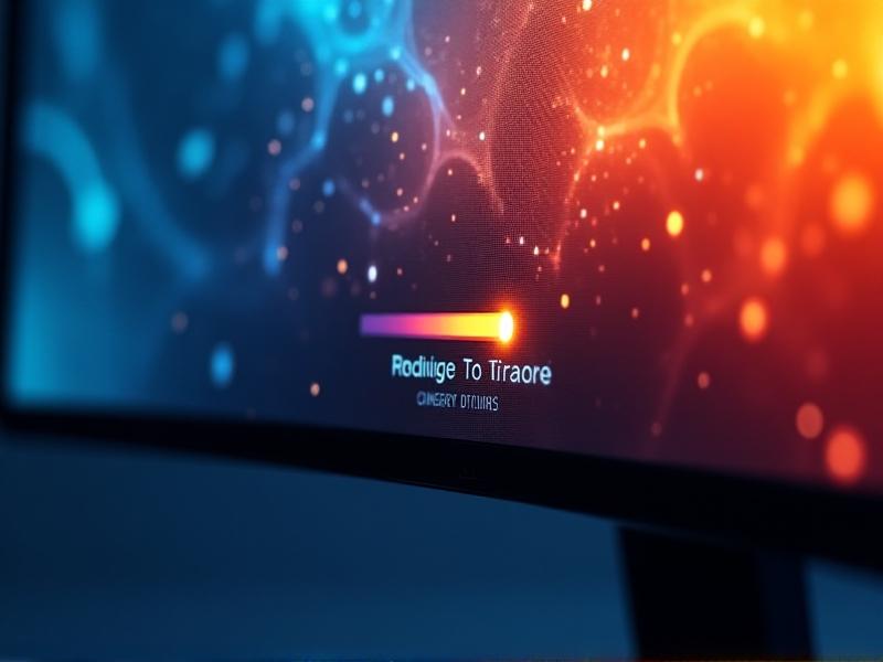 A close-up of a monitor’s OSD menu showing a slider adjusting color temperature from blue to yellow. The screen background is a gradient transitioning from cool to warm hues, symbolizing blue light reduction settings.